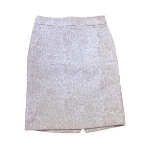2/$30 Brocade Floral Beige Cream Ivory Pencil Skirt 2 Small Business Short Tan